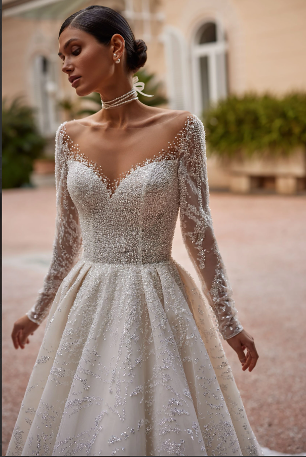 Riantra 3310 Luxury Wedding Dress – Strapless Satin Ball Gown with Corset Bodice & Train